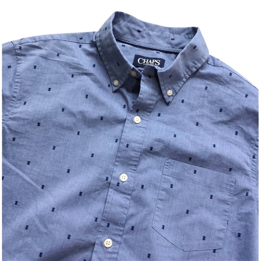 Chaps Button Down Shirt Mens M Blue Stretch Easy Care Geometric Long Sleeve - Picture 2 of 11